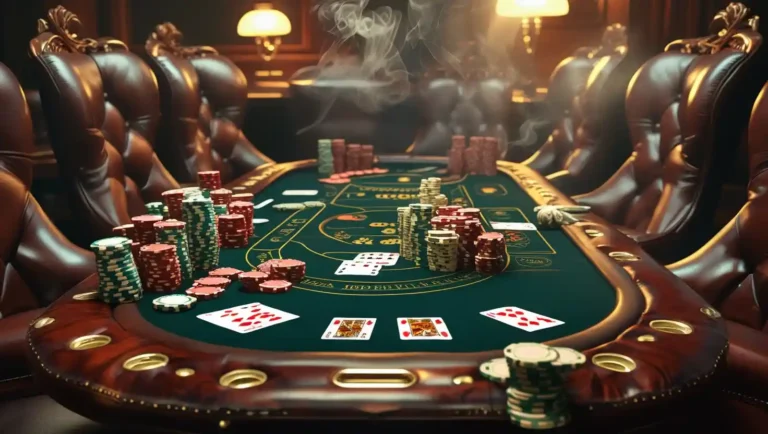 Seven-Card Stud Poker Table with Hands and Chips